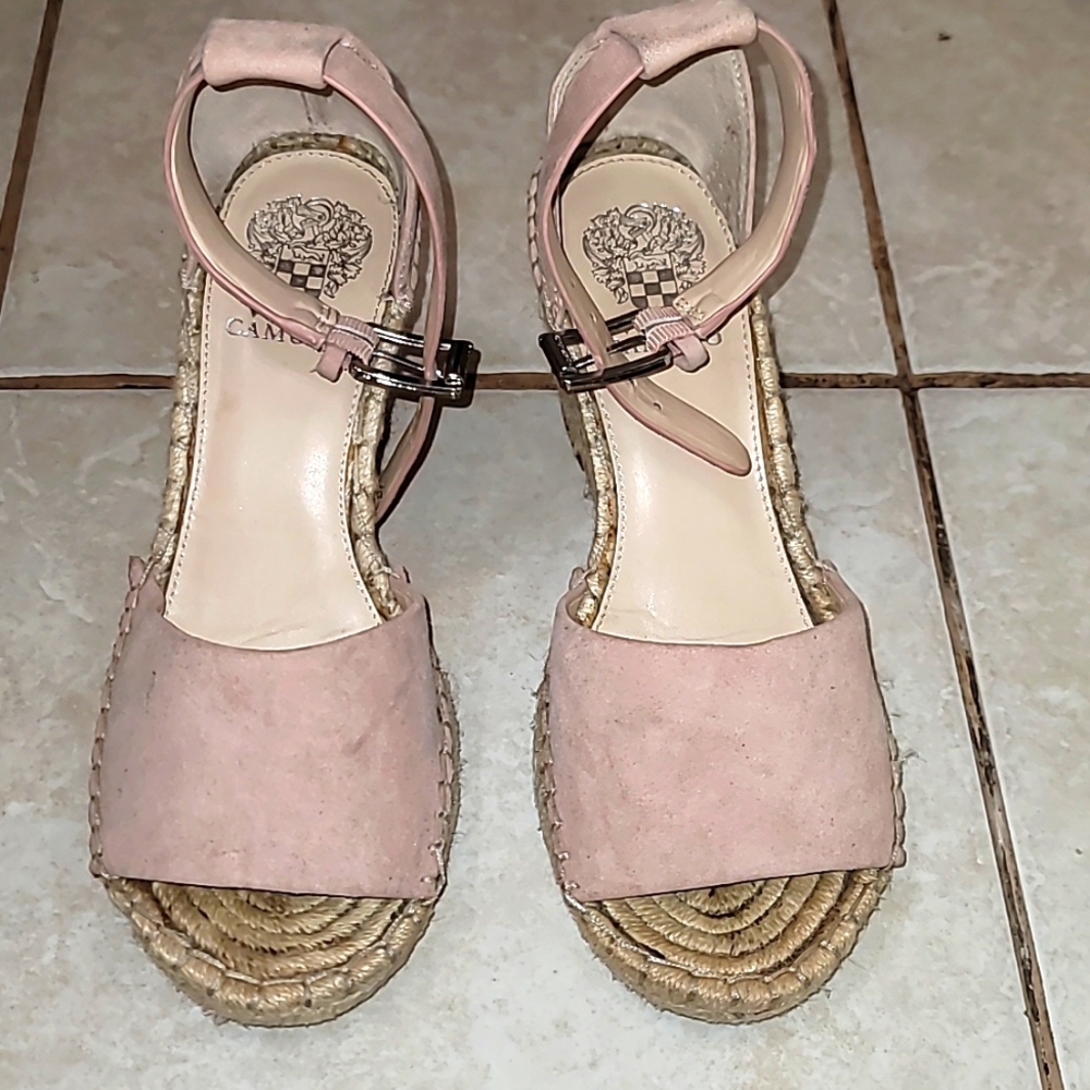 Vince Camuto wedge heels baby pink buckle